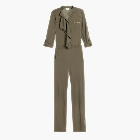 Chico's sz 2 olive green ruffle Utility Jumpsuit sz 12/14 - Picture 3 of 9